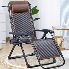 BUJOG Rattan-Liege, Zero-Gravity-Liegestuhl, klappbarer Liegestuhl für den Außenbereich, verstellbar, mit Getränkehalter, für