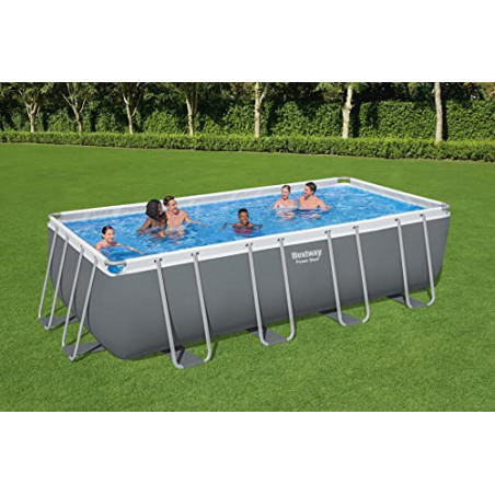 Bestway Power Steel Frame Pool Komplett-Set mit Sandfilteranlage 549 x 274 x 132 cm, grau, eckig