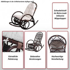 Mendler Schaukelstuhl HWC-C40, Schwingsessel Rattansessel, braun - Auflage braun