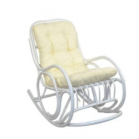 Yiibcio Sessel Freizeit Sofa Stühle Rattansessel Rattan-Schaukelstuhl Weiß Inkl. Kissen Auflage Schwingstuhl Schaukelsessel S