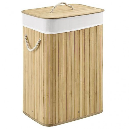 Juskys Bambus Wäschekorb Curly 72 Liter mit Deckel & Griffen - Wäschesack herausnehmbar & waschbar - faltbar - 40 x 30 x 60 c