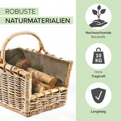 Kobolo Kaminholzkorb Holztrage für Kaminholz -Rattan grau abnehmbarer Textileinsatz in antrazith