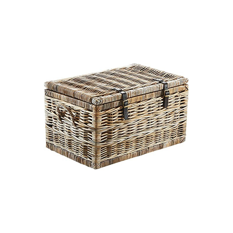 Kobolo Truhe Korbtruhe Sitztruhe - Rattan - grau - mit Textil - 70x45x40 cm