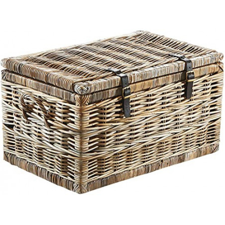 Kobolo Truhe Korbtruhe Sitztruhe - Rattan - grau - mit Textil - 70x45x40 cm