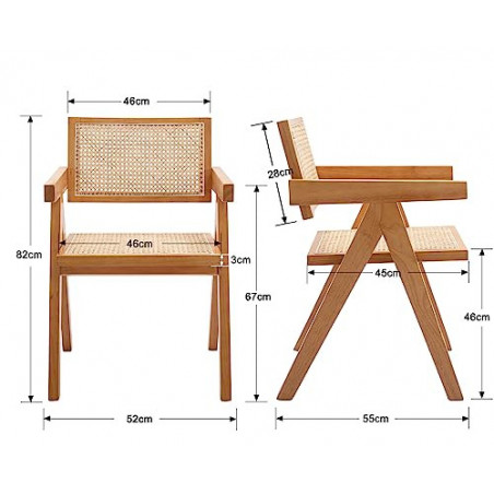 Wahson Rattansessel Esszimmerstuhl, Küchenstuhl Rustikaler Sessel, Lesestuhl mit Massivholzbeinen, bequemer Retro Sessel für 