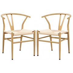 Yaheetech 2-er Set mittelalterliche Esszimmerstühle Y-Stuhl Rattan Sessel Lehnstuhl mit Gewebtem Sitz, Armlehnenstuhl, holzfa