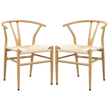 Yaheetech 2-er Set mittelalterliche Esszimmerstühle Y-Stuhl Rattan Sessel Lehnstuhl mit Gewebtem Sitz, Armlehnenstuhl, holzfa