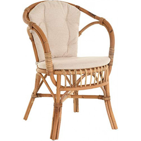 Klassischer Flecht-Sessel im skandinavischem Stil/Korb-Stuhl aus Natur-Rattan  Ungeschält Natur mit Kissen 