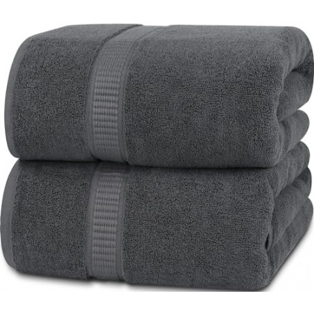 Utopia Towels - 2er Badetücher Groß aus Baumwolle mit Aufhänger, Saunatücher,Badehandtücher Groß, Handtücher 90 x 180 cm  Gra