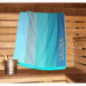 Lashuma Saunatuch Helsinki, Blau - Türkis, Liegetuch für die Sauna, XXL Badetuch, 100% Baumwolle, 85x200 cm