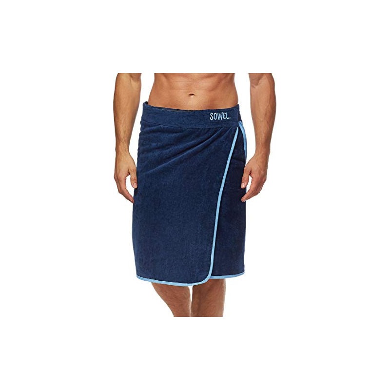 Sowel® Saunakilt Herren, 100% Bio-Baumwolle, Saunahandtuch mit Klettverschluss, Saunatuch, Sauna Buddy, 60 x 140 cm, Navy/Bla