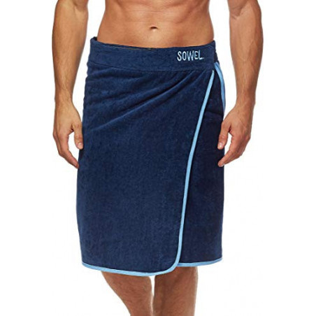 Sowel® Saunakilt Herren, 100% Bio-Baumwolle, Saunahandtuch mit Klettverschluss, Saunatuch, Sauna Buddy, 60 x 140 cm, Navy/Bla