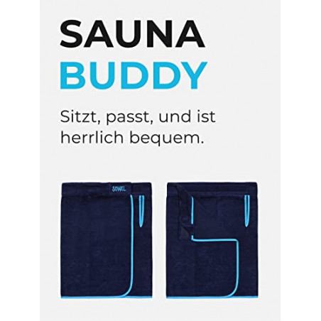 Sowel® Saunakilt Herren, 100% Bio-Baumwolle, Saunahandtuch mit Klettverschluss, Saunatuch, Sauna Buddy, 60 x 140 cm, Navy/Bla