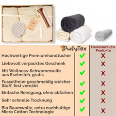 Pufy Tex® Premium Saunahandtuch Geschenk Set - Flauschige XXL-Handtücher aus 100% Bio-Baumwolle - Inklusive Schwammseife - Fü