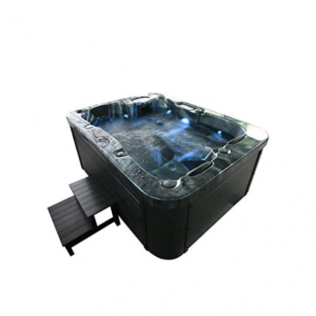 Home Deluxe - Outdoor Whirlpool - Black Marble Plus Treppe und Thermoabdeckung - Maße 210 x 160 x 85 cm - Inkl. Heizung, 27 M