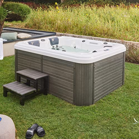 HOME DELUXE - Outdoor Whirlpool - Beach Plus Treppe und Thermoabdeckung - Maße: 210 x 155 x 83 cm - Inkl. Heizung, 51 Massage