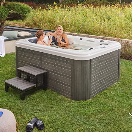 HOME DELUXE - Outdoor Whirlpool - Beach Plus Treppe und Thermoabdeckung - Maße: 210 x 155 x 83 cm - Inkl. Heizung, 51 Massage