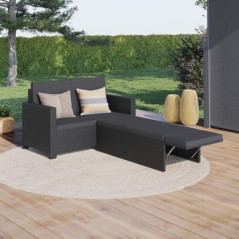 STEELSØN Gartenbank Elnath 2in1 Polyrattan, Gartensofa für 2 Personen mit Liegefunktion, Balkonmöbel mit Hocker 2er Sofa mit 