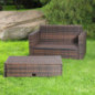 Melko Gartenset Polyrattan mehrteilige Sofa-Garnitur Holz Braun mit klappbarer Fußbank & Stauraum, Tisch inklusive Kissen Melko Gartenset Polyrattan mehrteilige Sofa-Garnitur Holz Braun mit klappbarer Fußbank & Stauraum, Tisch inklusive Kissen