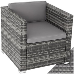 tectake® Poly Rattan bequemer Sessel mit Armlehnen, Outdoor Gartenmöbel für Balkon, Garten, Lounge, 70 x 69 x 65 cm, Wasserab