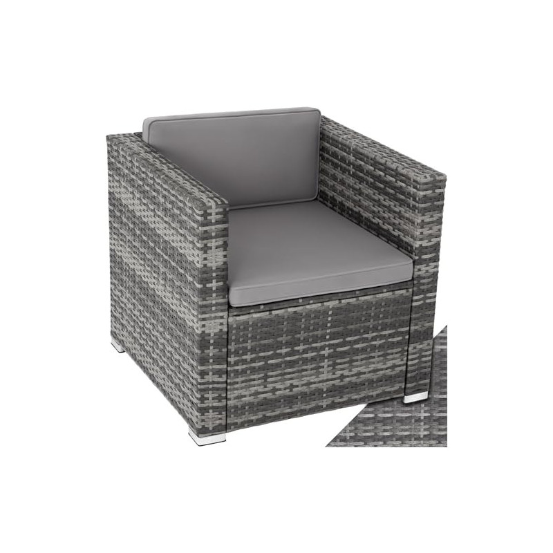 tectake® Poly Rattan bequemer Sessel mit Armlehnen, Outdoor Gartenmöbel für Balkon, Garten, Lounge, 70 x 69 x 65 cm, Wasserab
