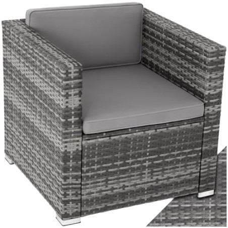 tectake® Poly Rattan bequemer Sessel mit Armlehnen, Outdoor Gartenmöbel für Balkon, Garten, Lounge, 70 x 69 x 65 cm, Wasserab