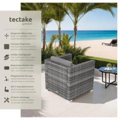 tectake® Poly Rattan bequemer Sessel mit Armlehnen, Outdoor Gartenmöbel für Balkon, Garten, Lounge, 70 x 69 x 65 cm, Wasserab