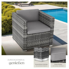 tectake® Poly Rattan bequemer Sessel mit Armlehnen, Outdoor Gartenmöbel für Balkon, Garten, Lounge, 70 x 69 x 65 cm, Wasserab