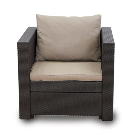 Keter – Loungesessel Rattan-Optik in Anthrazit inkl. passendem Sitz- & Rückenkissen in Capuccino - Rattansessel für Balkon, G
