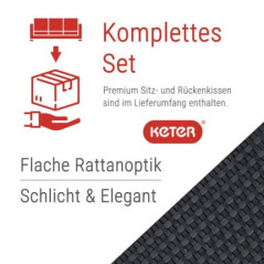 Keter – Loungesessel Rattan-Optik in Anthrazit inkl. passendem Sitz- & Rückenkissen in Capuccino - Rattansessel für Balkon, G