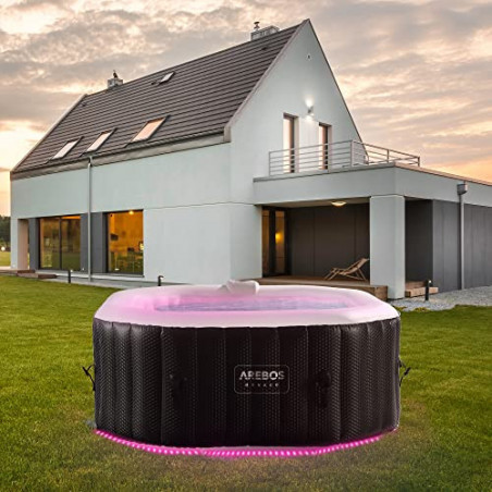 Arebos Whirlpool mit LED Beleuchtung | Aufblasbar | In- & Outdoor | 154x154 cm | 4 Personen | 110 Massagedüsen | mit Heizung 