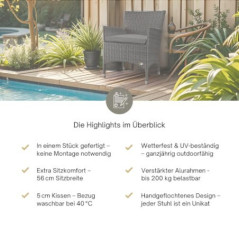 RS Trade® Exclusive Trento Polyrattan Gartenstuhl handgeflochten mit verstärktem Alu-Rahmen, bis zu 200 kg belastbar, Ratta