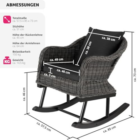 tectake® Poly Rattan Outdoor Schaukelstuhl Garten, Schaukelsessel, als Gartenstuhl, Schaukelliege, Lounge Möbel Outdoor für T
