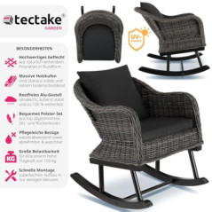 tectake® Poly Rattan Outdoor Schaukelstuhl Garten, Schaukelsessel, als Gartenstuhl, Schaukelliege, Lounge Möbel Outdoor für T