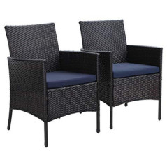 PHIVILLA 2er Set Rattan Stuhl mit Kissen aus Polyrattan und Stahlrahmen Gartenstuhl für Gartenbalkon Wasserdicht
