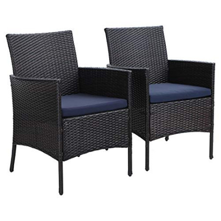 PHIVILLA 2er Set Rattan Stuhl mit Kissen aus Polyrattan und Stahlrahmen Gartenstuhl für Gartenbalkon Wasserdicht