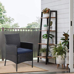 PHIVILLA 2er Set Rattan Stuhl mit Kissen aus Polyrattan und Stahlrahmen Gartenstuhl für Gartenbalkon Wasserdicht
