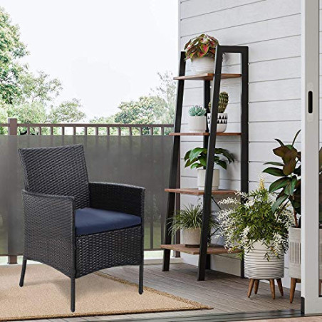 PHIVILLA 2er Set Rattan Stuhl mit Kissen aus Polyrattan und Stahlrahmen Gartenstuhl für Gartenbalkon Wasserdicht