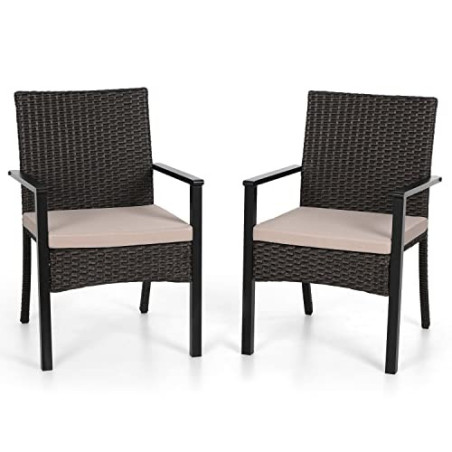 MFSTUDIO Gartenstuhl 2er Set, Rattan Stuhl Garten Sessel Stuhlset Balkonstühle Terrassenstühle Balkonsessel mit Abnehmbaren K