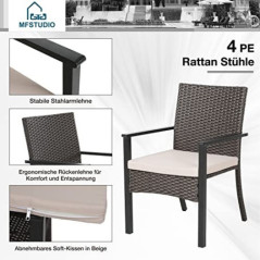 MFSTUDIO Gartenstuhl 2er Set, Rattan Stuhl Garten Sessel Stuhlset Balkonstühle Terrassenstühle Balkonsessel mit Abnehmbaren K