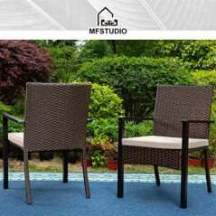 MFSTUDIO Gartenstuhl 2er Set, Rattan Stuhl Garten Sessel Stuhlset Balkonstühle Terrassenstühle Balkonsessel mit Abnehmbaren K