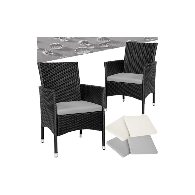 tectake® 2er Set Gartenstuhl aus Polyrattan, Gartenmöbel Set mit 2 Sessel, Outdoor Rattansessel inklusive Sitzpolster und 2 B