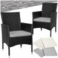 tectake® 2er Set Gartenstuhl aus Polyrattan, Gartenmöbel Set mit 2 Sessel, Outdoor Rattansessel inklusive Sitzpolster und 2 B
