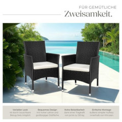 tectake® 2er Set Gartenstuhl aus Polyrattan, Gartenmöbel Set mit 2 Sessel, Outdoor Rattansessel inklusive Sitzpolster und 2 B