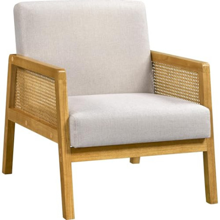 Yaheetech Armlehnensessel Loungesessel mit Polsterung bequemer Polstersessel mit Armlehnen aus Rattan Einzelsofa für Wohnzimm
