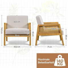 Yaheetech Armlehnensessel Loungesessel mit Polsterung bequemer Polstersessel mit Armlehnen aus Rattan Einzelsofa für Wohnzimm