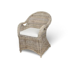 BURI Rattansessel mit Sitzkissen 84x63x66cm Sessel grau Stuhl Rattan Korbsessel Esszimmerstuhl Möbel Wohnzimmer Wintergarten 