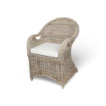 BURI Rattansessel mit Sitzkissen 84x63x66cm Sessel grau Stuhl Rattan Korbsessel Esszimmerstuhl Möbel Wohnzimmer Wintergarten 