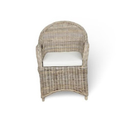 BURI Rattansessel mit Sitzkissen 84x63x66cm Sessel grau Stuhl Rattan Korbsessel Esszimmerstuhl Möbel Wohnzimmer Wintergarten 