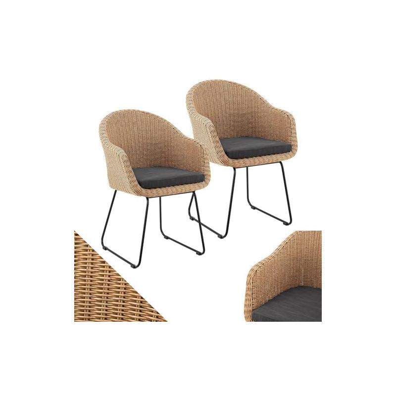 Juskys Rattan Korbsessel Cody 2er Set mit Kissen - Indoor & Outdoor Rattanstühle - Korbstuhl bis 100 kg belastbar - Korbstühl Juskys Rattan Korbsessel Cody 2er Set mit Kissen - Indoor & Outdoor Rattanstühle - Korbstuhl bis 100 kg belastbar - Korbstühl